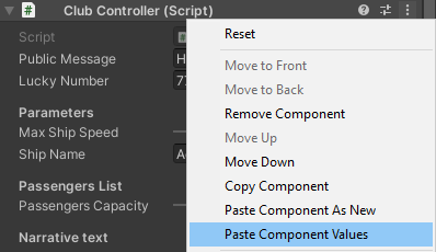 Exemple de « Paste Composant Values »