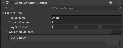 Exemple de présentation d'une variable de classe GameState vue ci-dessus.