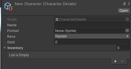 Exemple de ScriptableObject de classe Character Details