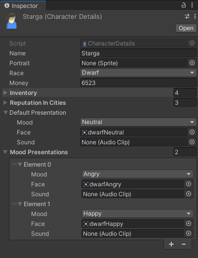 Exemple de classe MoodPresentation dans notre Object Scriptable