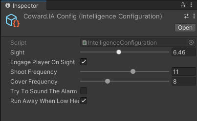 Exemple de configuration d'un scriptable object
