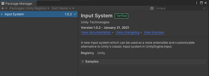 Installer l'input system